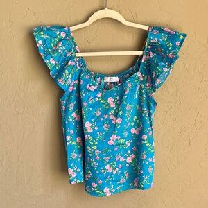 Habit blue Floral Blue Top cotton size Large‎ cap sleeve